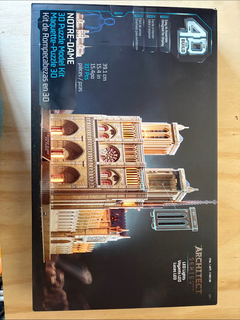 4D Build Notre-Dame 3D Puzzle Model Kit with LED Lights - Beige & Gold